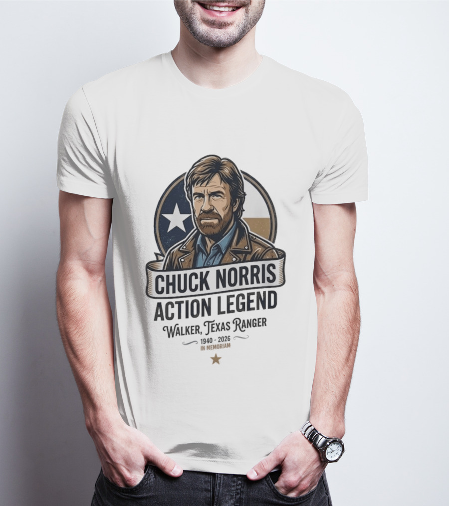 Chuck Norris Action Legend Walker Texas Ranger 1940 2026 In Memoriam Star T-Shirt