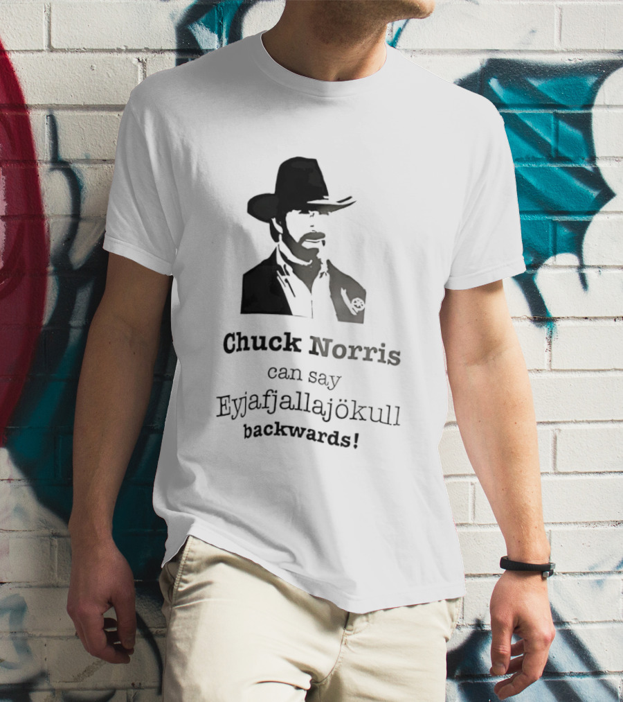 Chuck Norris Can Say Eyjafjallajokull Backwards Cowboy Hat Beard T-Shirt