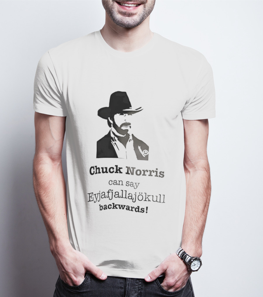 Chuck Norris Can Say Eyjafjallajokull Backwards Cowboy Hat Beard T-Shirt