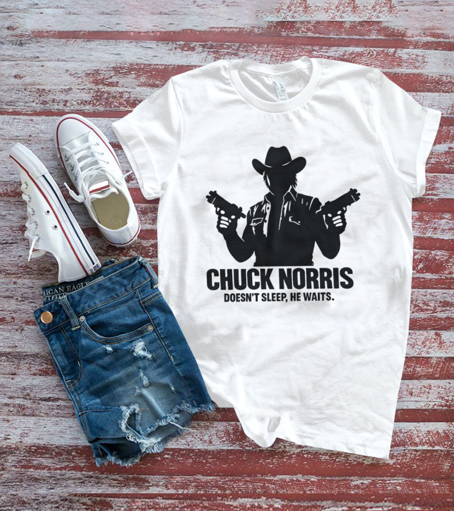 Chuck Norris Doesn't Sleep He Waits Meme Gun T-Shirt