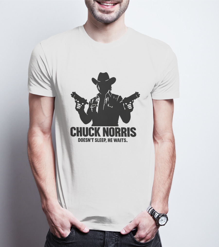 Chuck Norris Doesn't Sleep He Waits Meme Gun T-Shirt
