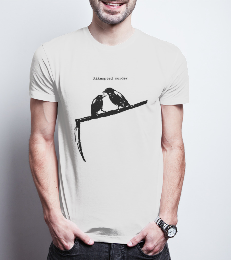 Two Crows Perched On Grim Reaper Scythe Attempted Murder T-Shirt