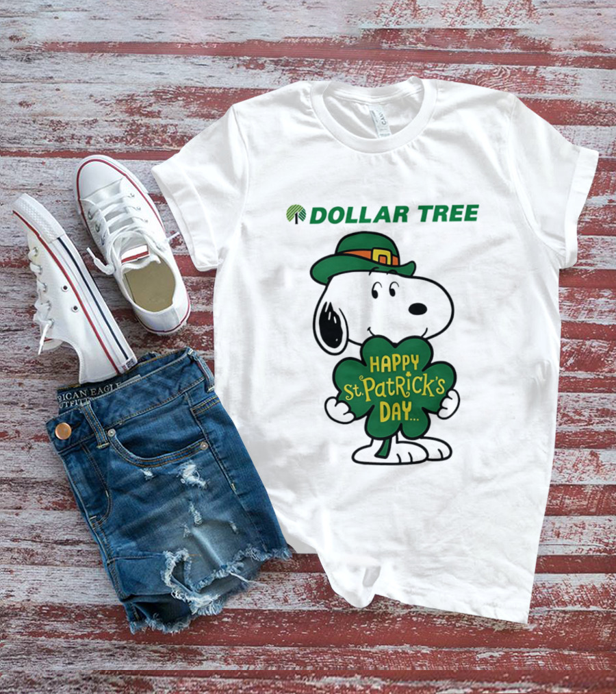 Dollar Tree Snoopy Happy St. Patrick's Day 2026 Clover Hat T-Shirt