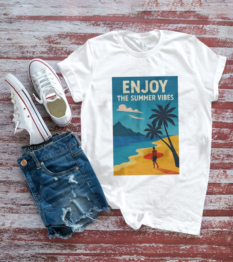 Enjoy The Summer Vibes Ocean Beach Sunset Scene T-Shirt