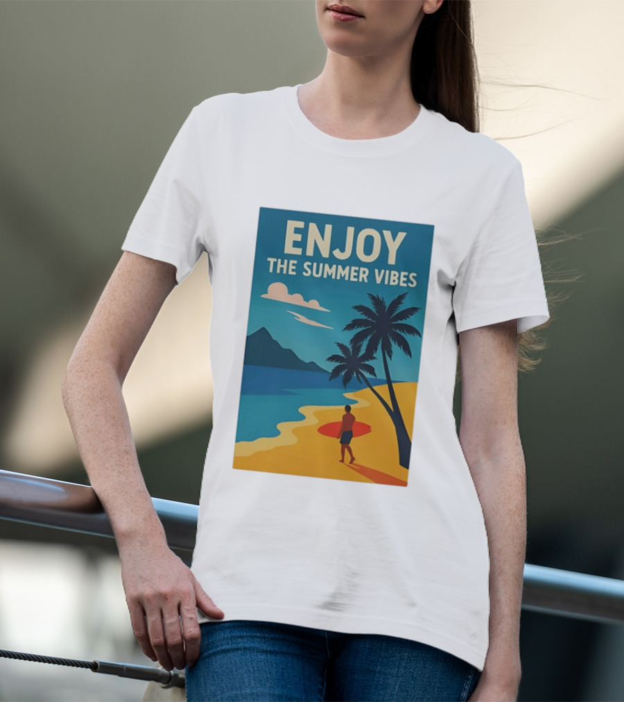 Enjoy The Summer Vibes Ocean Beach Sunset Scene T-Shirt