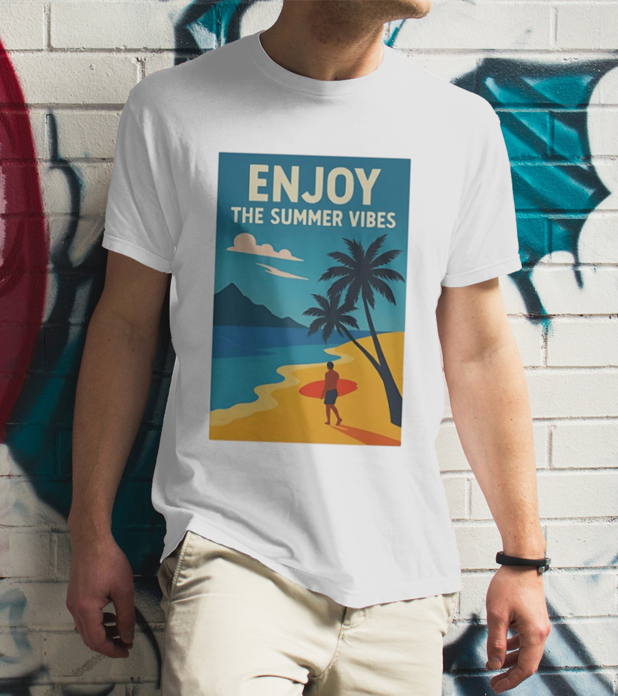 Enjoy The Summer Vibes Ocean Beach Sunset Scene T-Shirt