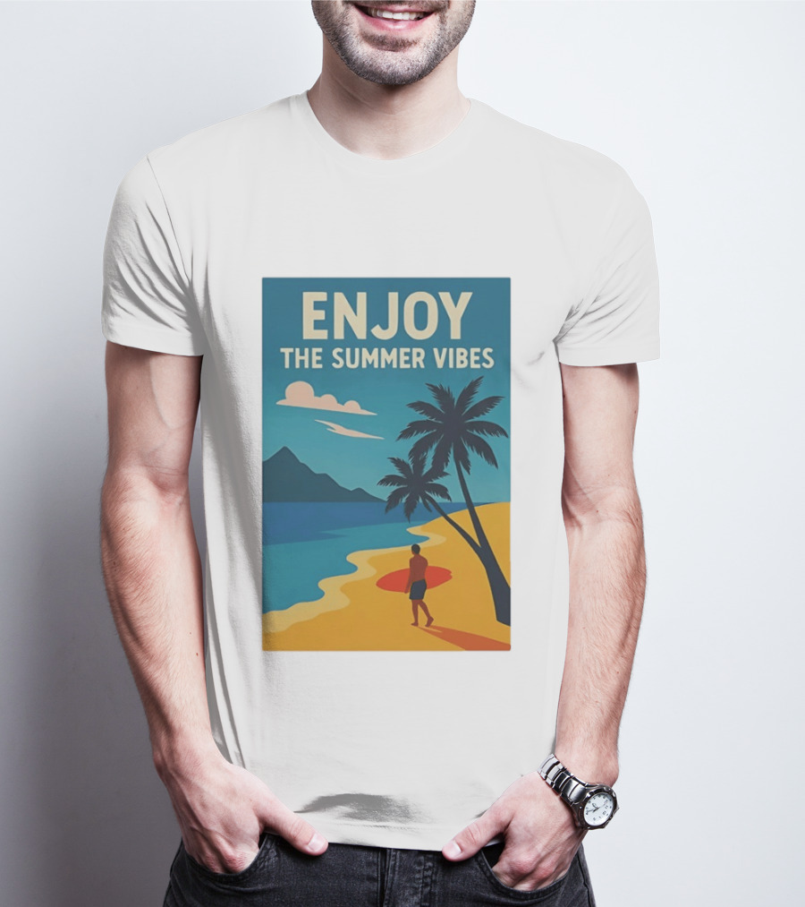 Enjoy The Summer Vibes Ocean Beach Sunset Scene T-Shirt