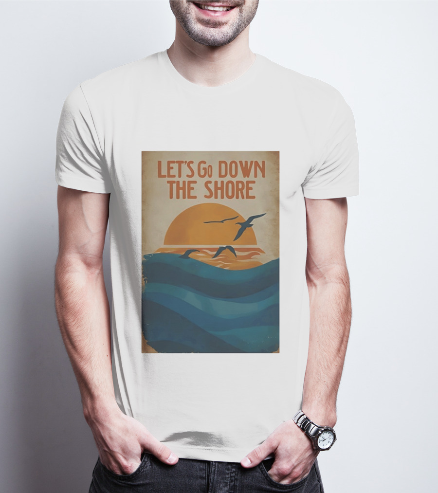 Let's Go Down The Shore Seaside Sunset Ocean Waves And Seagulls T-Shirt