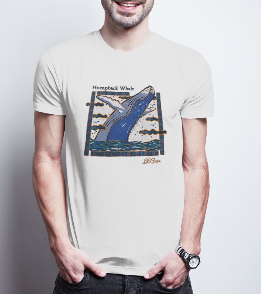 Humpback Whale Maritime Art 1990s Vibe Splashing Waves And Clouds Scene T-Shirt