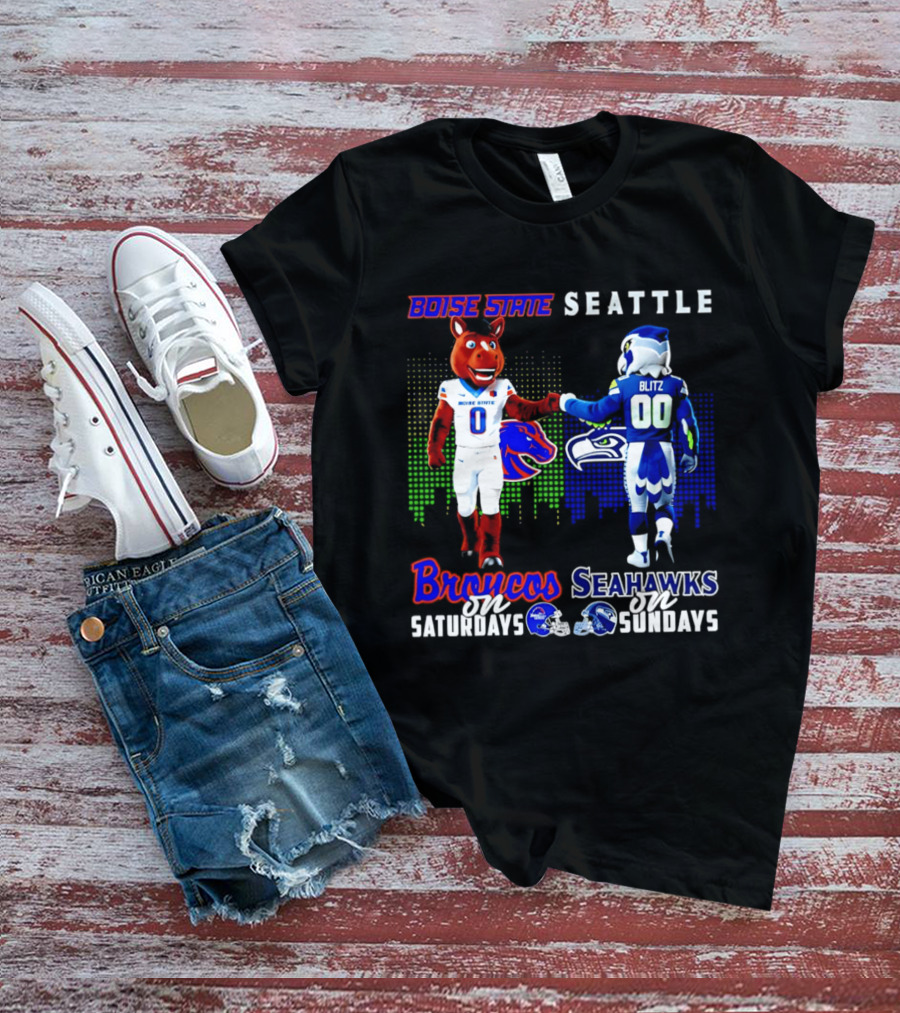 Boise State Broncos Saturdays Seattle Seahawks Sundays Skyline T-Shirt