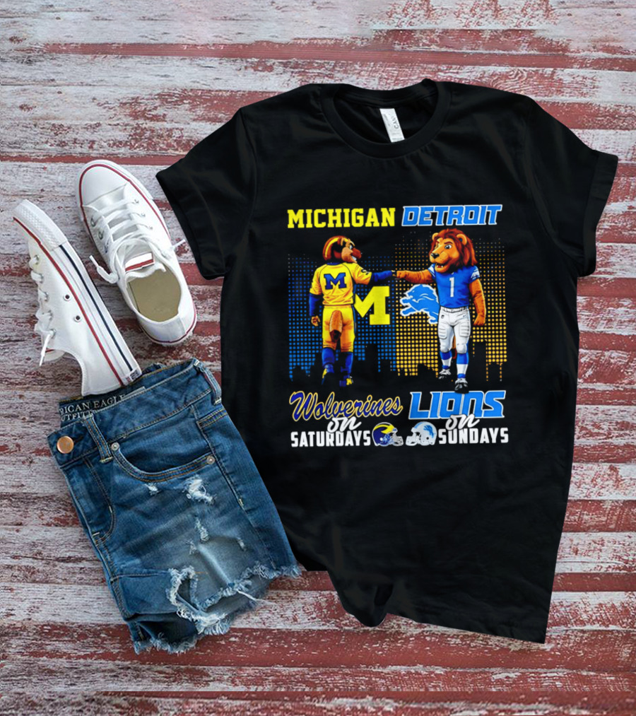 Michigan Wolverines Saturdays Detroit Lions Sundays Skyline T-Shirt