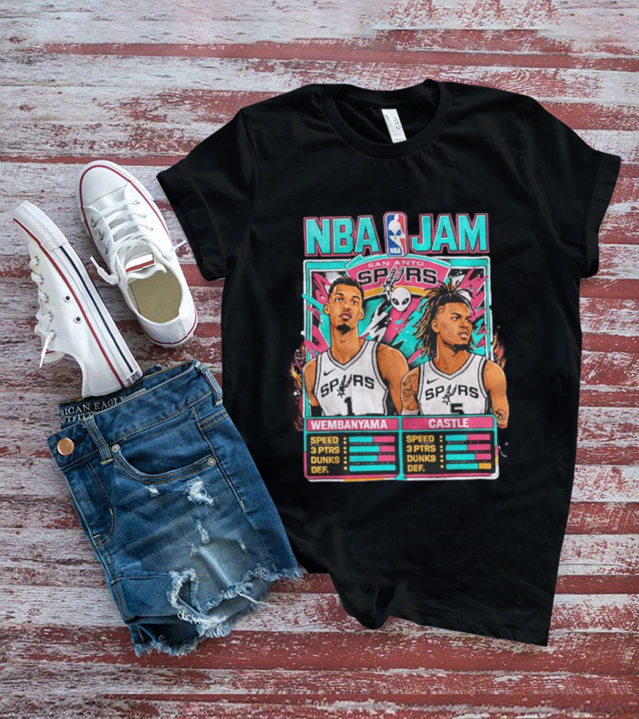 NBA Jam San Antonio Spurs Wembanyama Castle Roster Stats T-Shirt