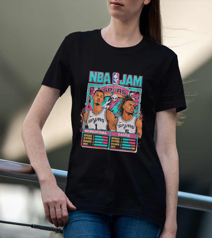 NBA Jam San Antonio Spurs Wembanyama Castle Roster Stats T-Shirt