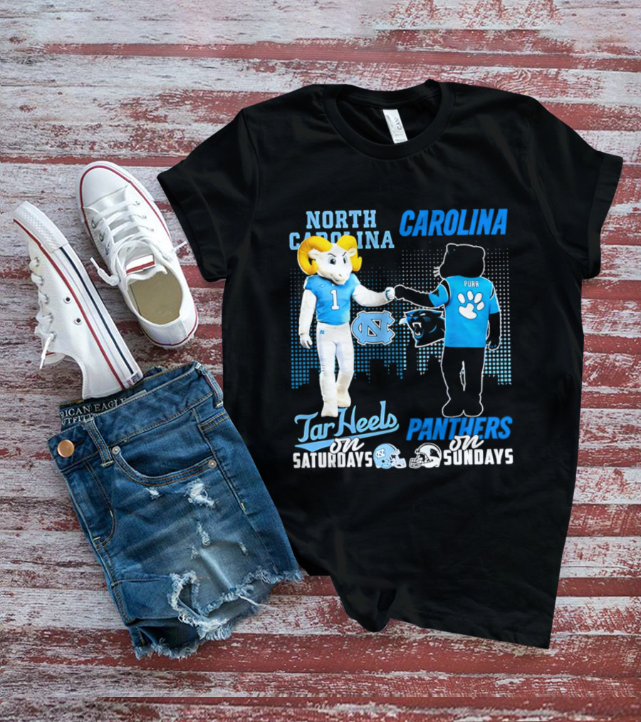 North Carolina Tar Heels Saturdays Carolina Panthers Sundays Skyline T-Shirt