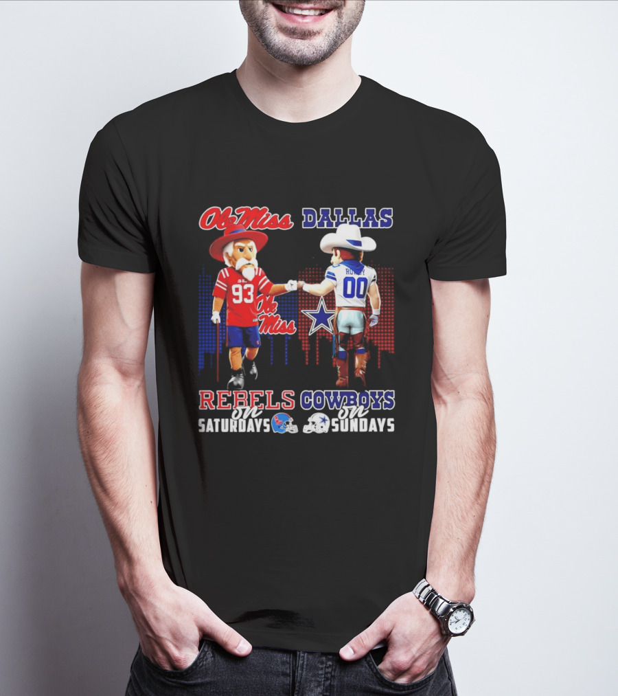 Ole Miss Rebels Saturdays Vs Dallas Cowboys Sundays Unity Skyline T-Shirt