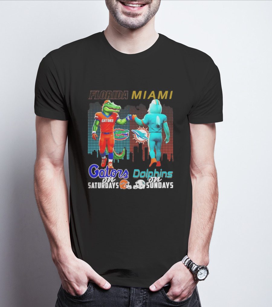 Florida Gators Saturdays Miami Dolphins Sundays Skyline Football Rivalry T-Shirt