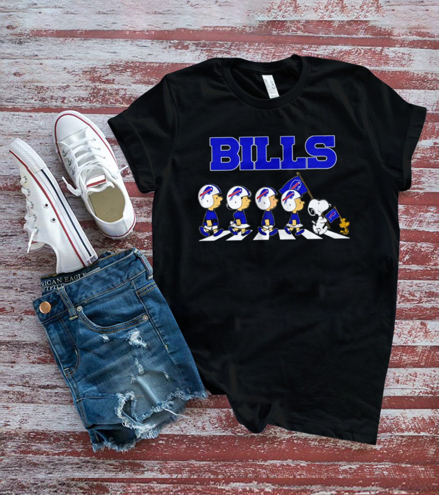 Peanuts Buffalo Bills Football Flag Abbey Road Walking T-Shirt