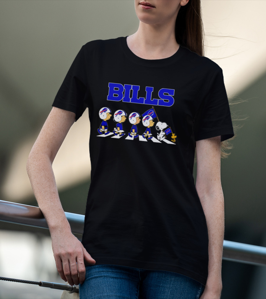 Peanuts Buffalo Bills Football Flag Abbey Road Walking T-Shirt