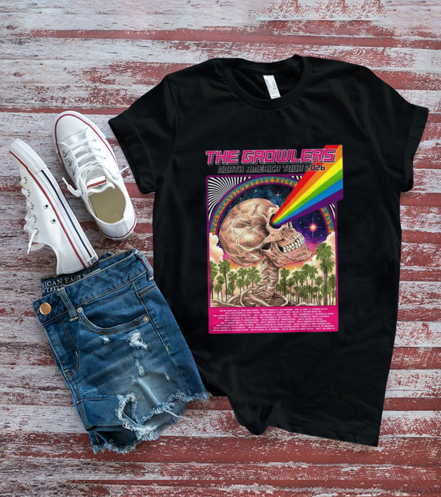 The Growlers North America Tour 2026 Psychedelic Skull With Rainbow Beam T-Shirt