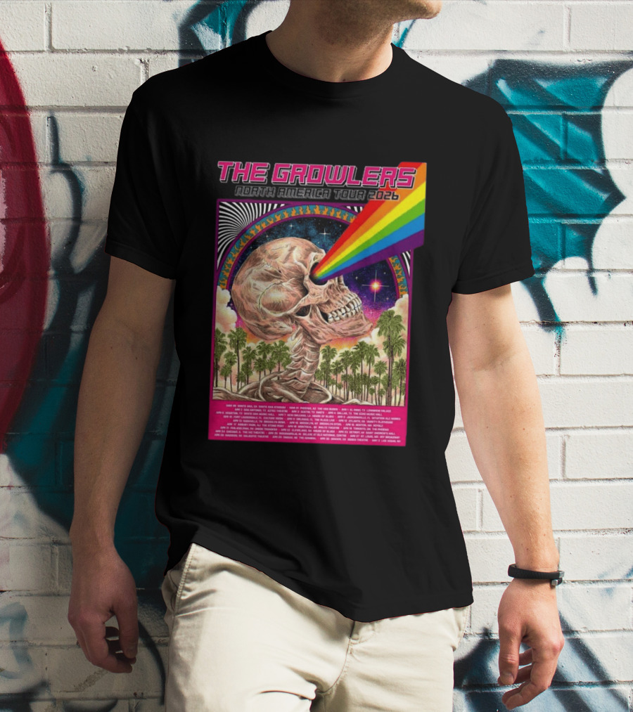 The Growlers North America Tour 2026 Psychedelic Skull With Rainbow Beam T-Shirt