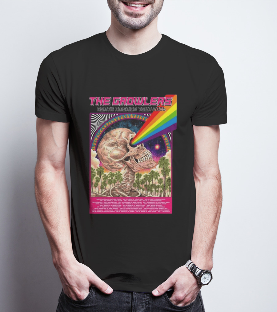 The Growlers North America Tour 2026 Psychedelic Skull With Rainbow Beam T-Shirt
