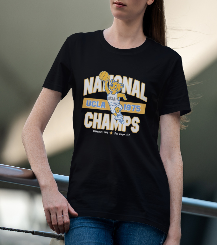 UCLA Bruins National Champs 1975 March 31 San Diego Basketball Bear T-Shirt