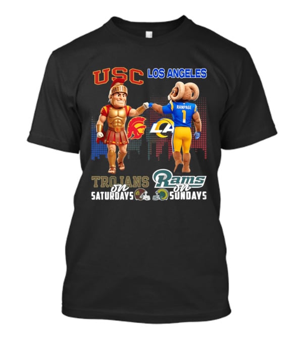 USC Trojans Trojans On Saturdays Los Angeles Rams Rams On Sundays Skyline T-Shirt