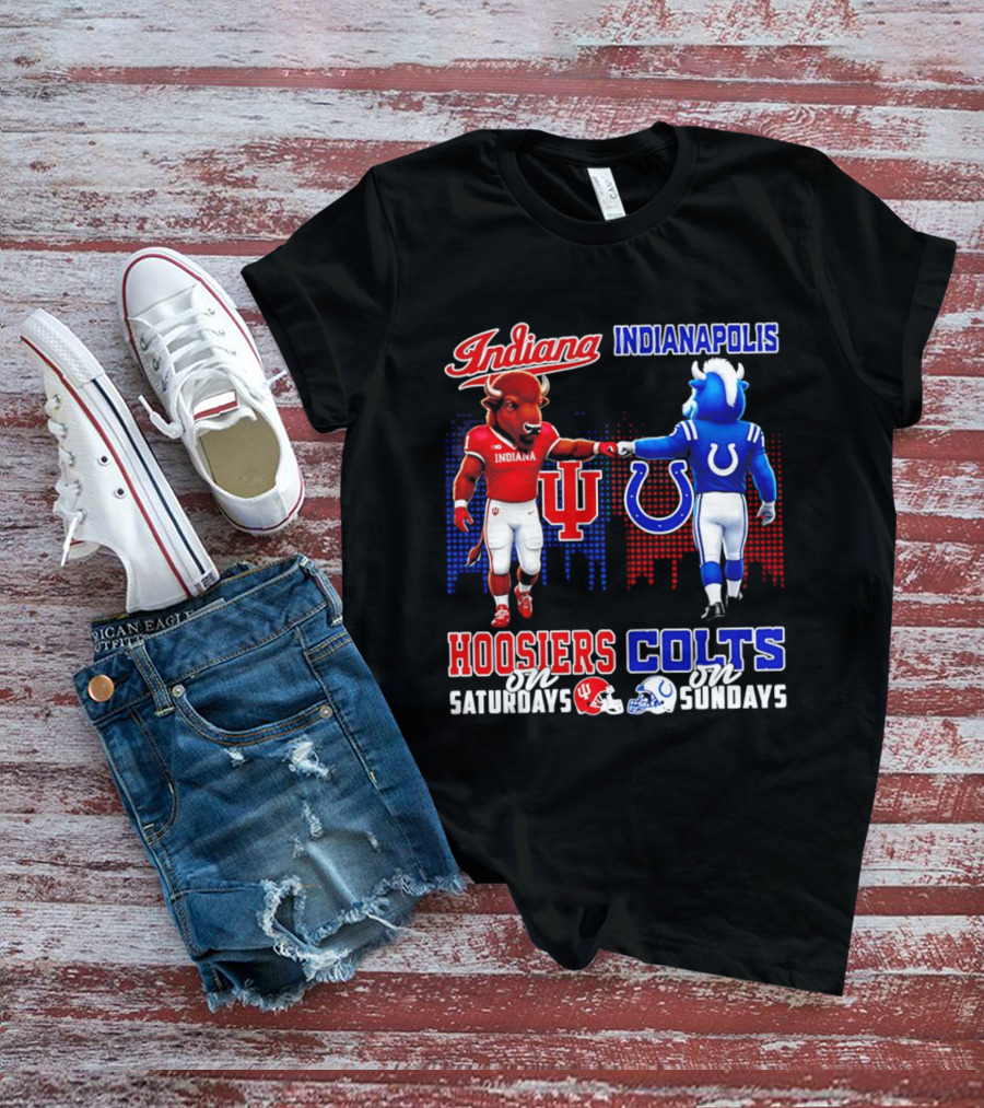 Indiana Hoosiers Saturdays Vs Indianapolis Colts Sundays Skyline Football T-Shirt