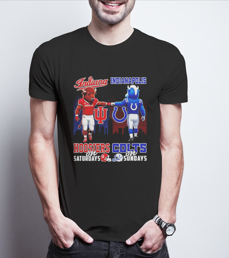 Indiana Hoosiers Saturdays Vs Indianapolis Colts Sundays Skyline Football T-Shirt