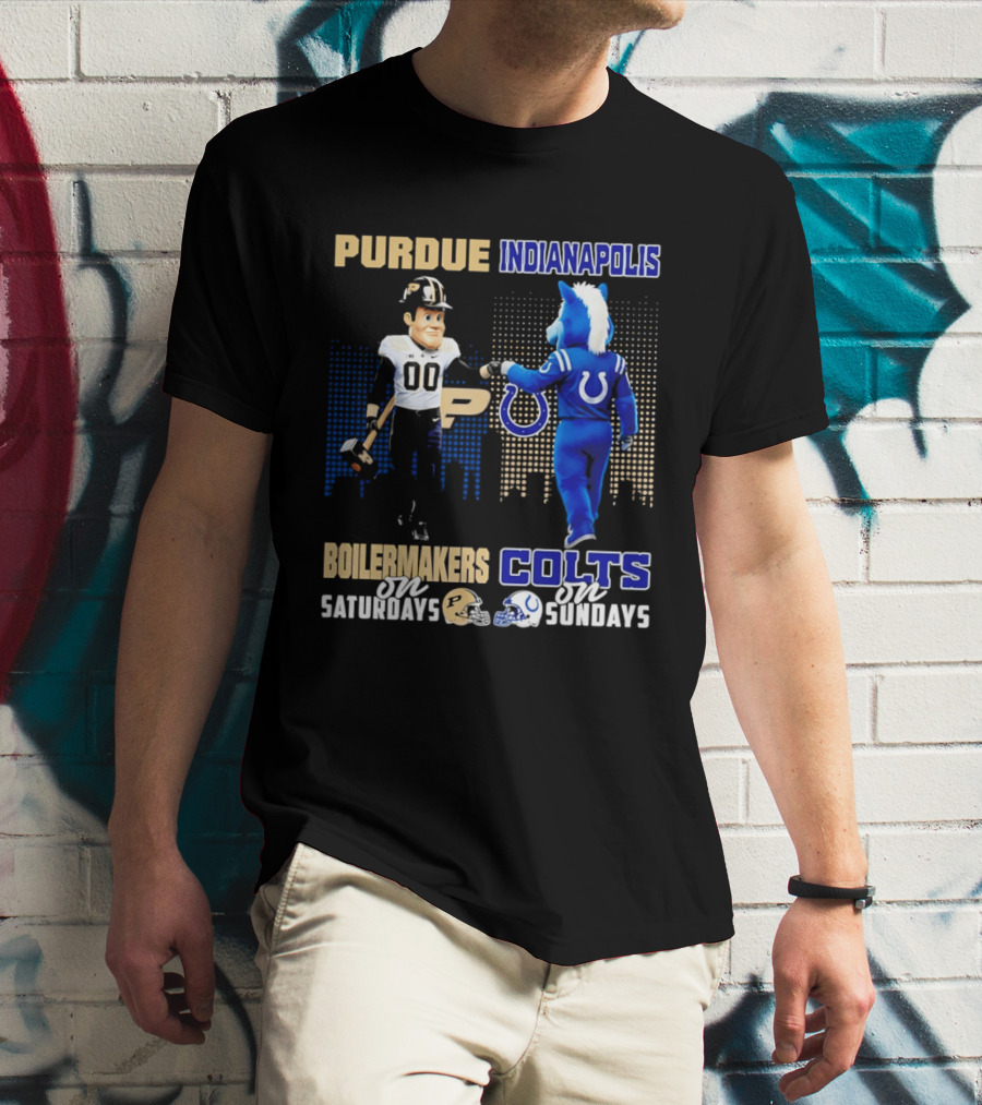 Purdue Boilermakers Saturdays Indianapolis Colts Sundays Skyline T-Shirt