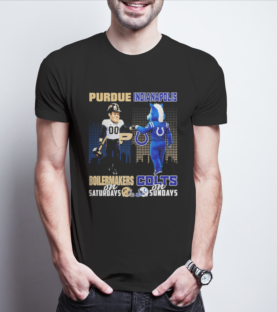 Purdue Boilermakers Saturdays Indianapolis Colts Sundays Skyline T-Shirt