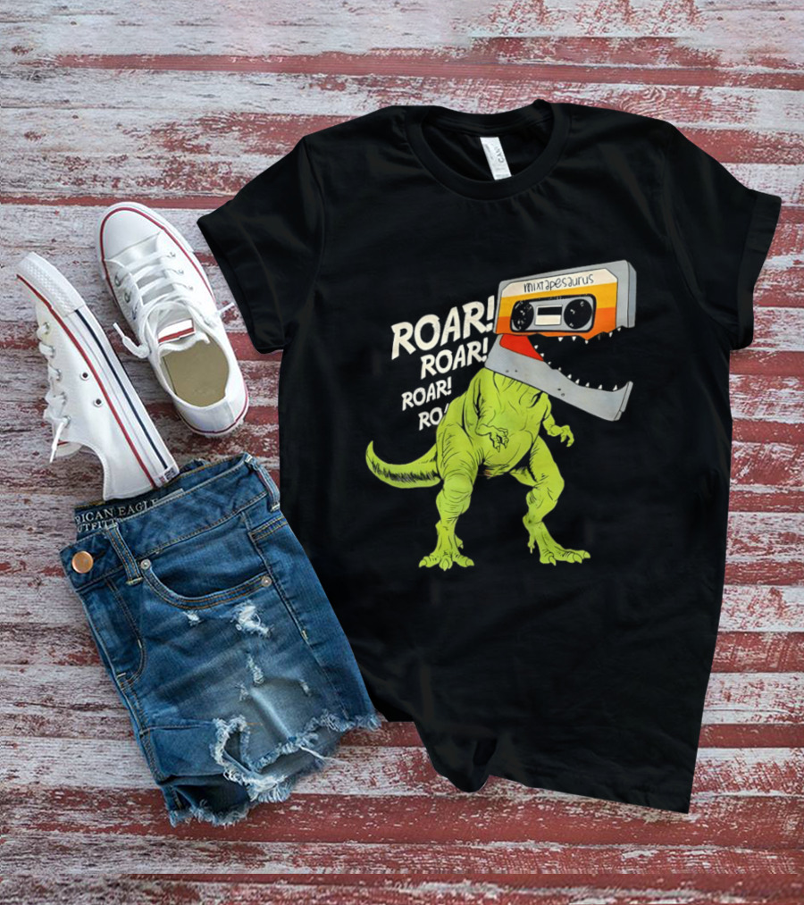 Mixtapesaurus Dinosaur Roar Mixtape Cassette Head T-Shirt