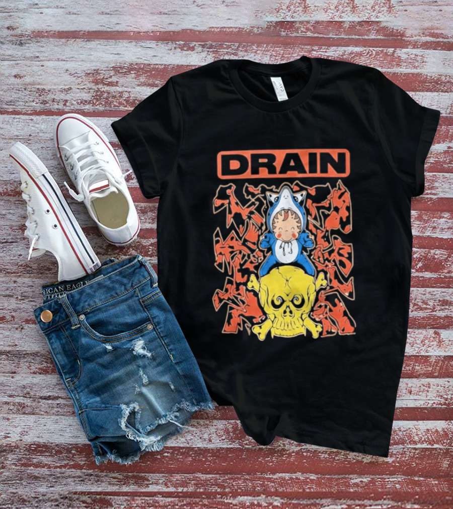 Drain Is Your Friend Tour 2026 Skull Shark Rider Skull T-Shirt
