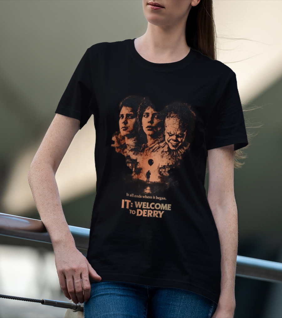 It All Ends Where It Began Welcome To Derry Floating Balloon And Eerie Town T-Shirt