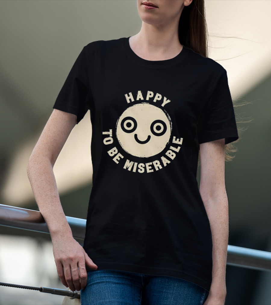 Miserably Happy Smiley Face Circular T-Shirt
