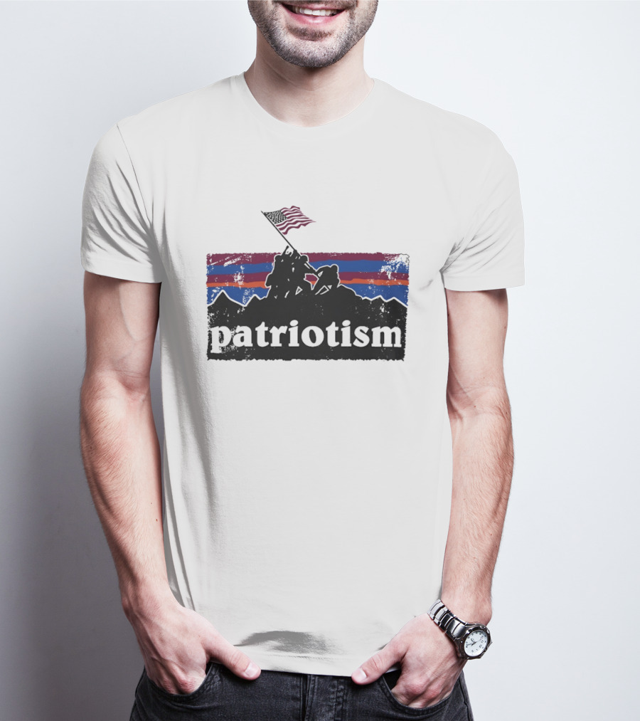 Patriotism Battle Of Iwo Jima Holding US Flag Mountain T-Shirt