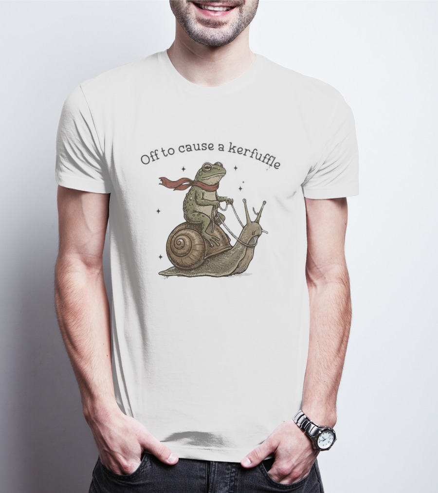 Off To Cause A Kerfuffle Frog Riding Snail Adventure T-Shirt