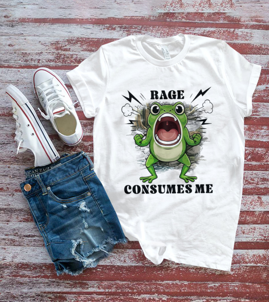 Rage Consumes Me Grumpy Frog Scream Meme T-Shirt
