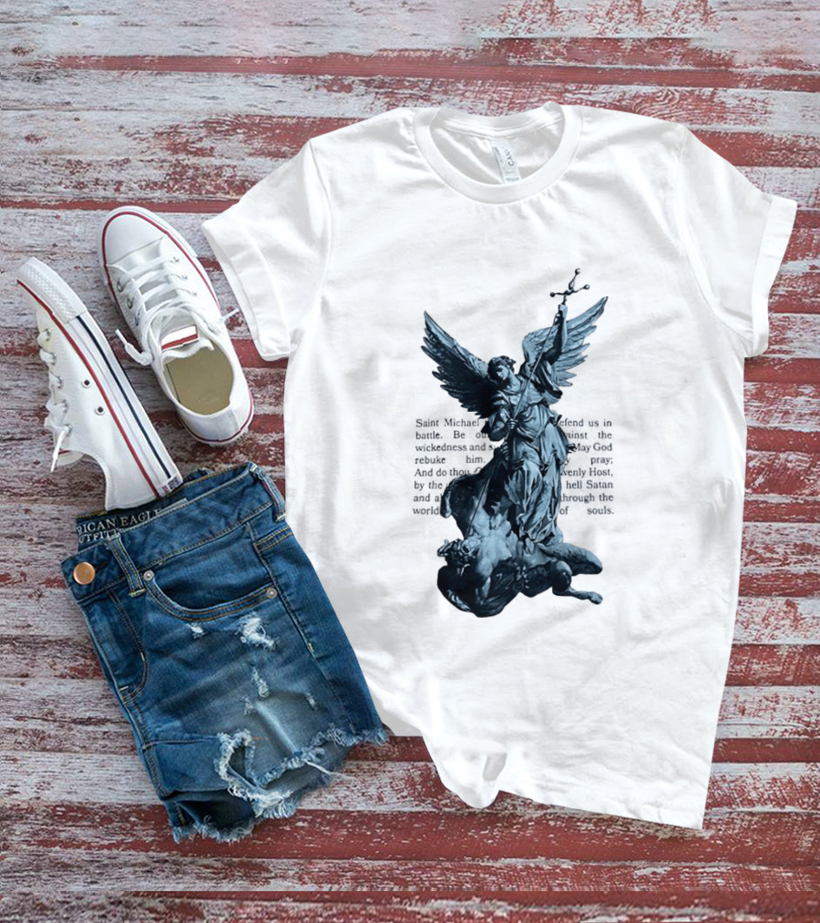 Saint Michael Overcoming Satan With Sword And Wings T-Shirt
