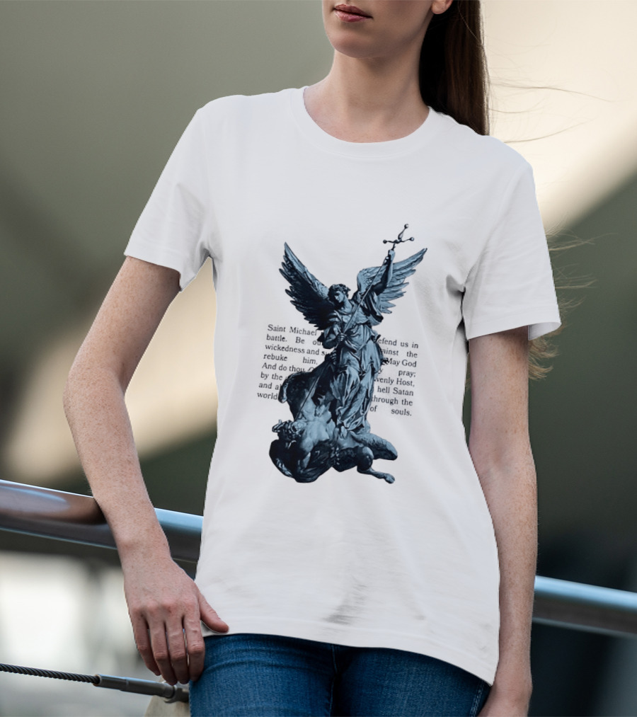Saint Michael Overcoming Satan With Sword And Wings T-Shirt
