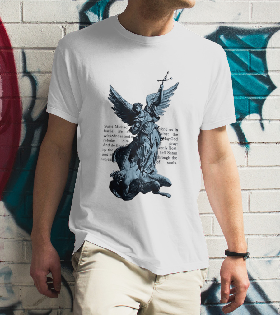 Saint Michael Overcoming Satan With Sword And Wings T-Shirt