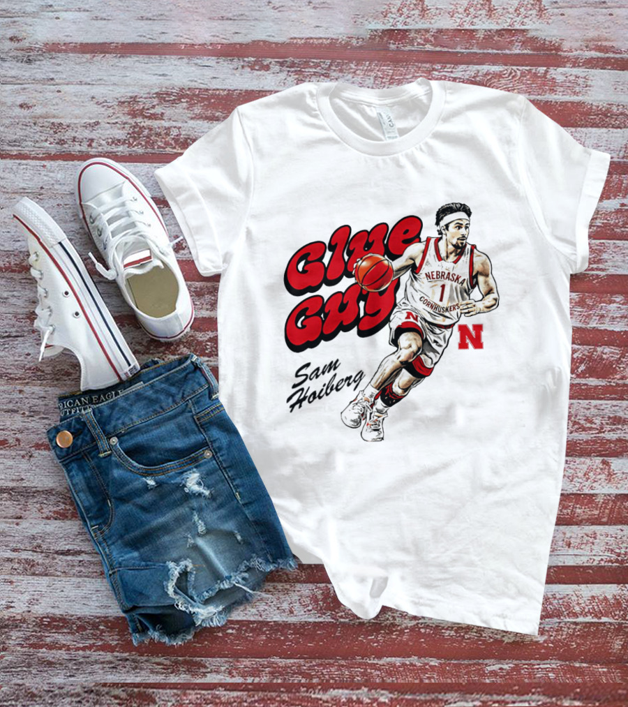 Nebraska Cornhuskers Glue Guy Sam Hoiberg Cartoon Basketball Player T-Shirt