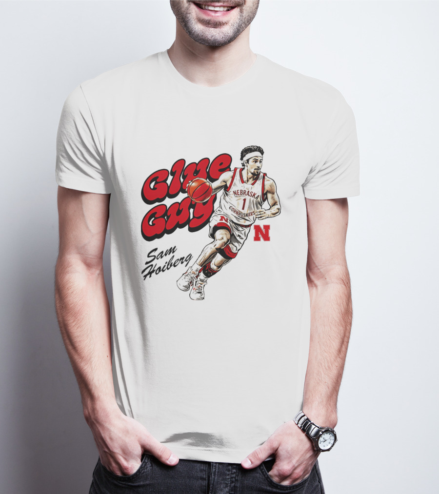 Nebraska Cornhuskers Glue Guy Sam Hoiberg Cartoon Basketball Player T-Shirt