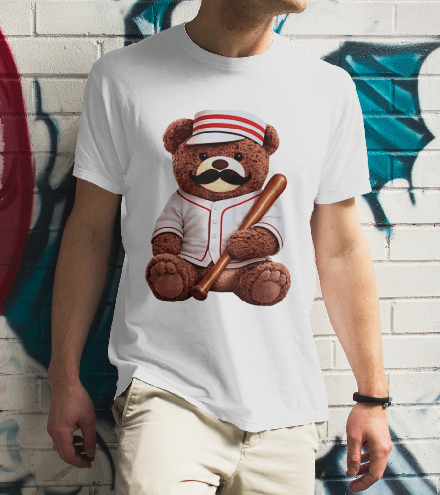 Teddy Bear Baseball Player With Bat And Jeyser Striped Uniform T-Shirt