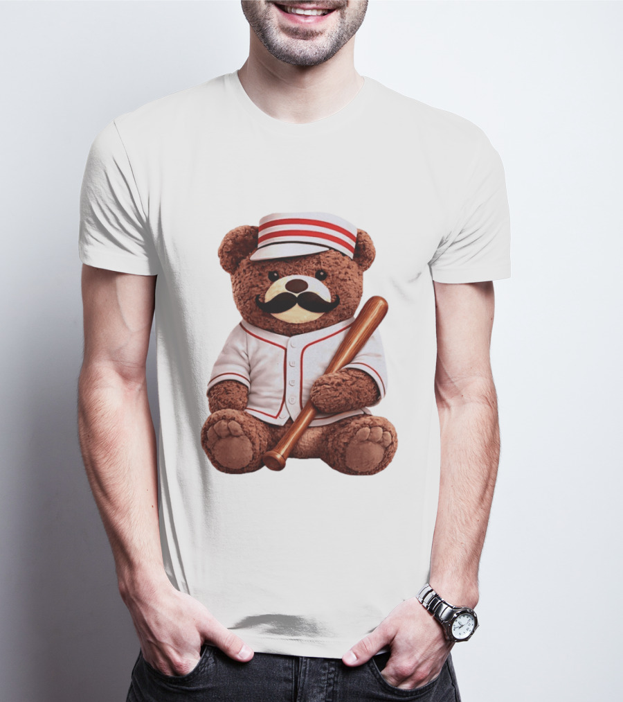 Teddy Bear Baseball Player With Bat And Jeyser Striped Uniform T-Shirt