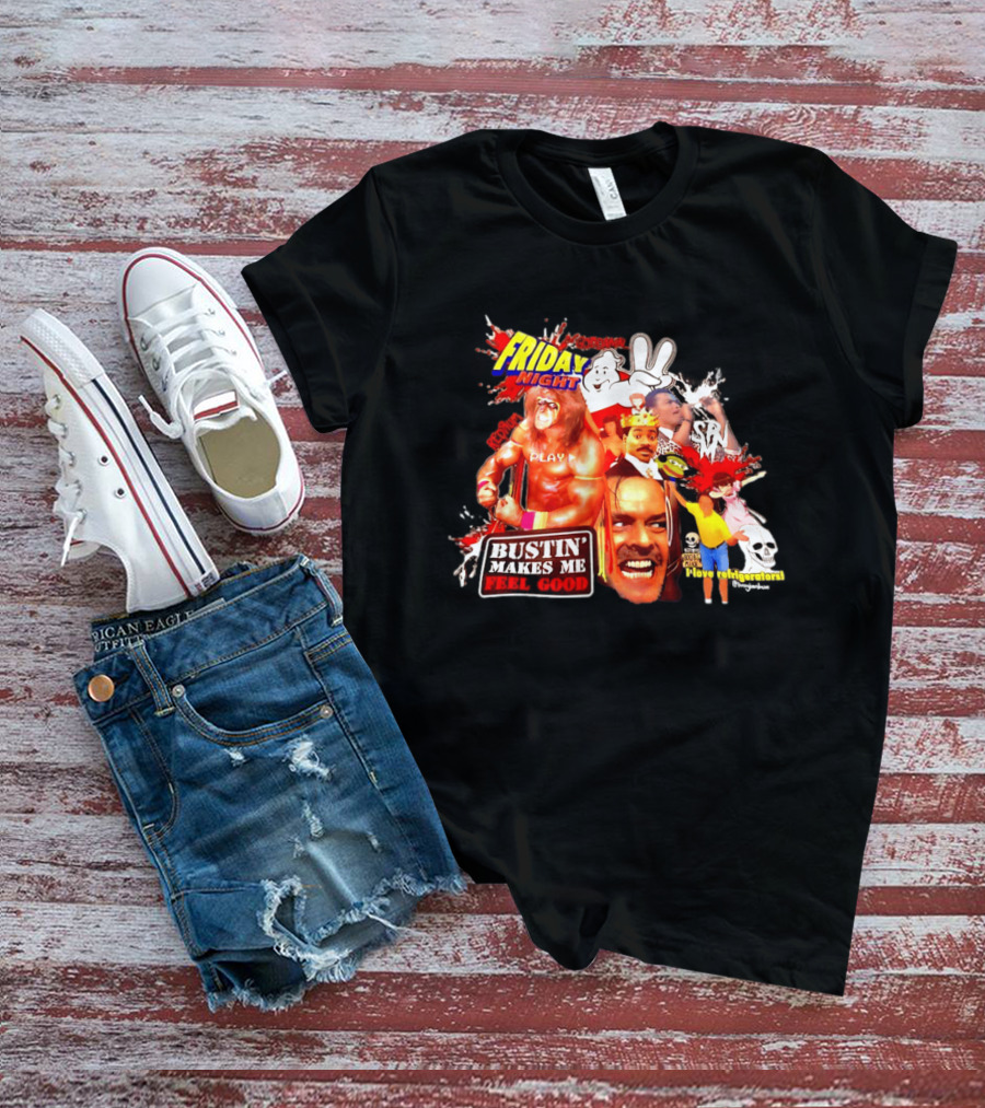 Friday Night Spook Man Bustin' Makes Me Feel Good Skeleton Lovers Retro Stars T-Shirt