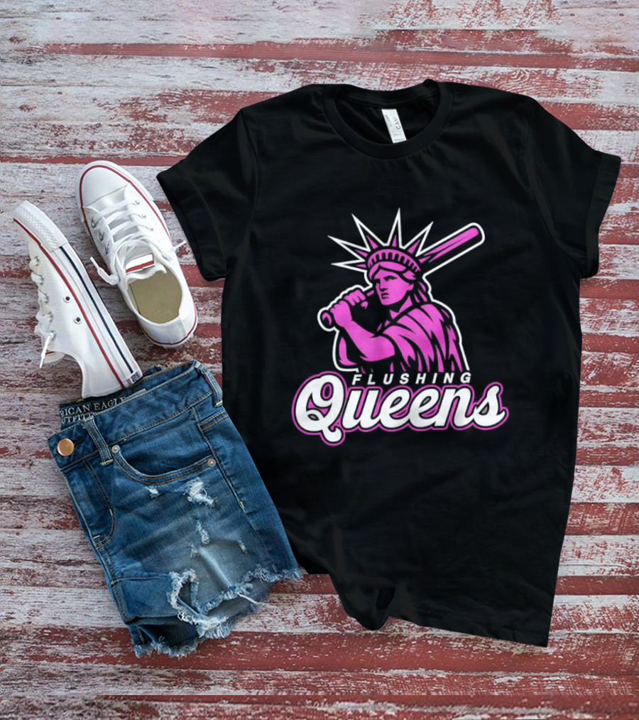 Flushing Queens Statue Of Liberty Baseball Bat Icon Mets T-Shirt