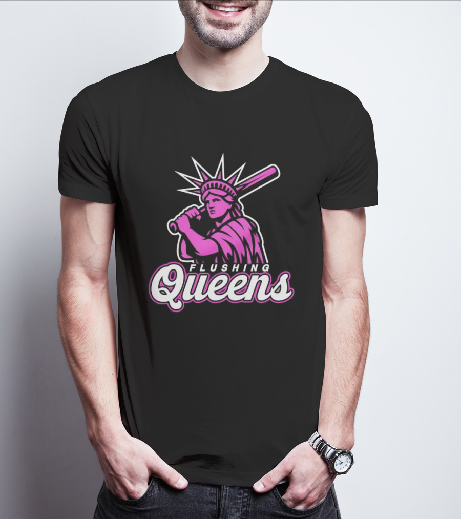 Flushing Queens Statue Of Liberty Baseball Bat Icon Mets T-Shirt