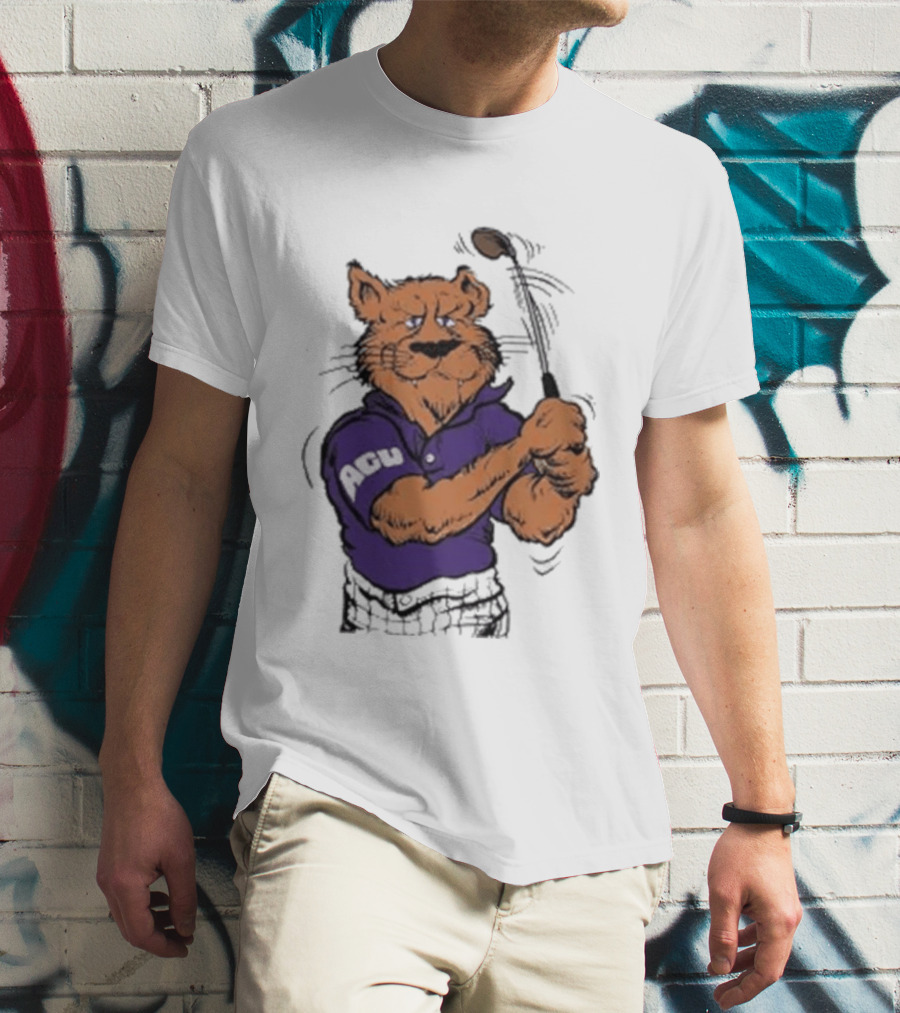 ACU Golf Puma In Purple Polo Swinging A Club T-Shirt