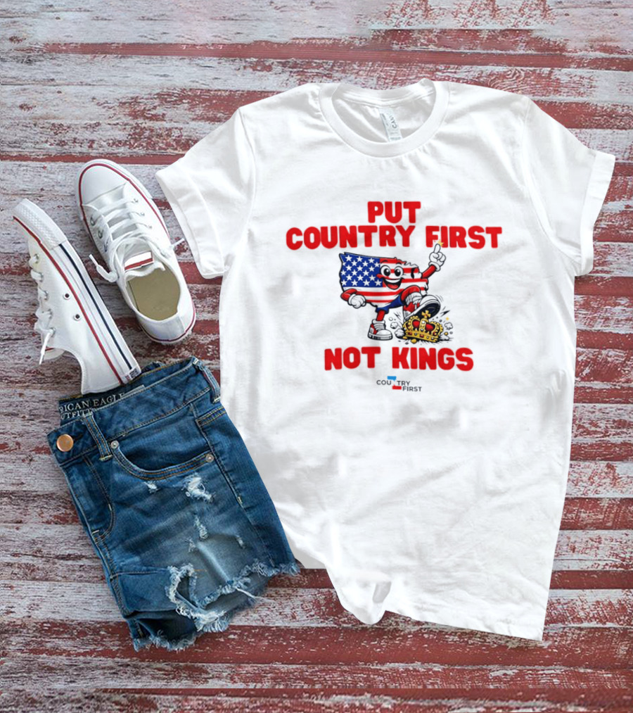 Put Country First Not Kings American Flag Crown T-Shirt